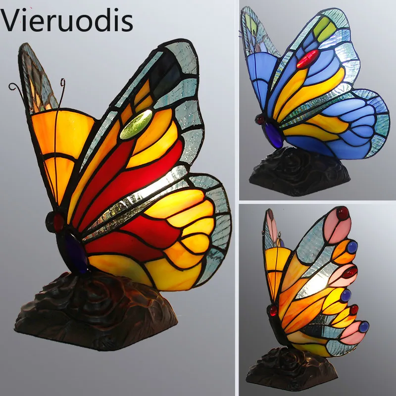 Ретро витражная настольная лампа Тиффани бабочка Настольные светильники для