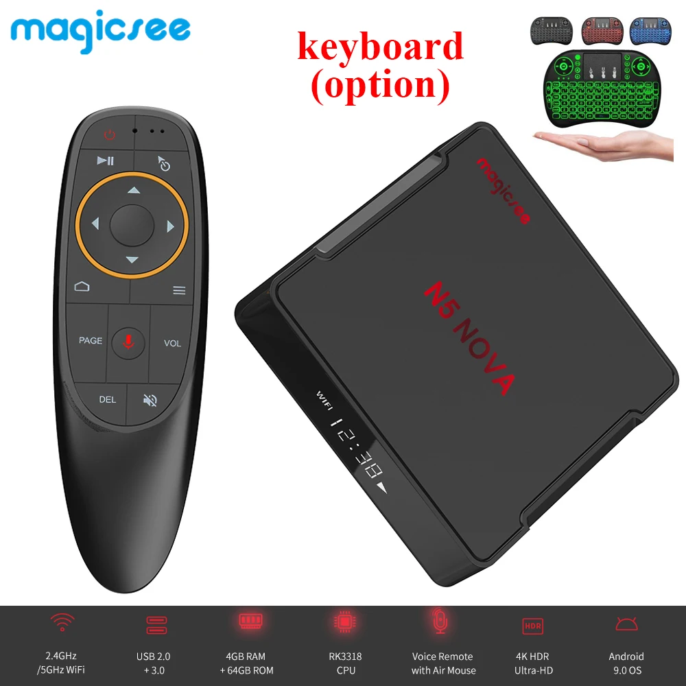 ТВ-бокс Magicsee N5 NOVA Android 9 0 Rockchip3318 4 Гб ОЗУ + 64 ПЗУ 2 ГГц 5 WiFi Bluetooth Поддержка 4K 4G