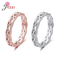 simple real 925 sterling silver rings for women girl twisted hollow wedding band fashion jewelry gift anillos supplies
