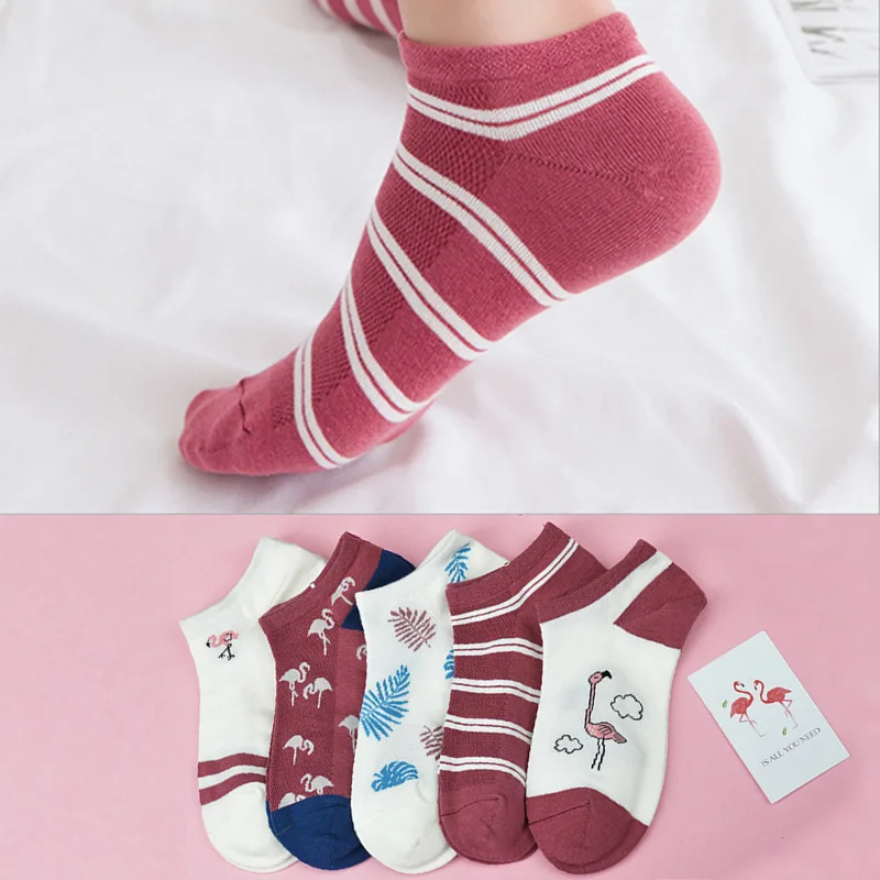 

5 pairs/ summer new style cartoon mesh ladies boat socks cartoon socks cotton socks shallow mouth trend short tube women socks