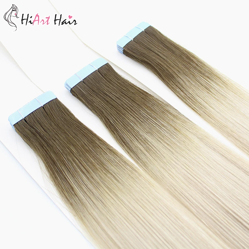 HiArt волосы для наращивания на ленте, человеческие волосы remy для салона, балаяж, лента натуральные волосы для наращивания, двойные прямые волосы на ленте, 1" 20" 22"