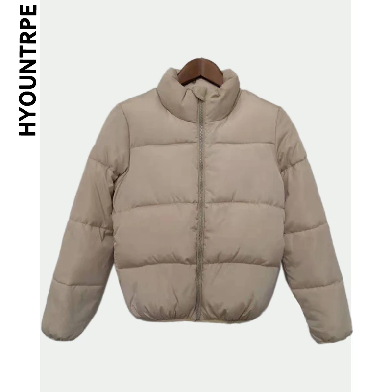 Хлопковое стеганое пальто куртка женская на молнии стоячий воротник короткая