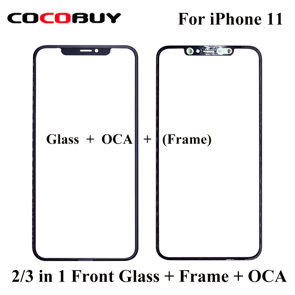 

2in1 and 3in1 AAA Quality Front Outer Screen Glass Lens with Frame + OCA For iPhone 11 Repair Replacement Parts