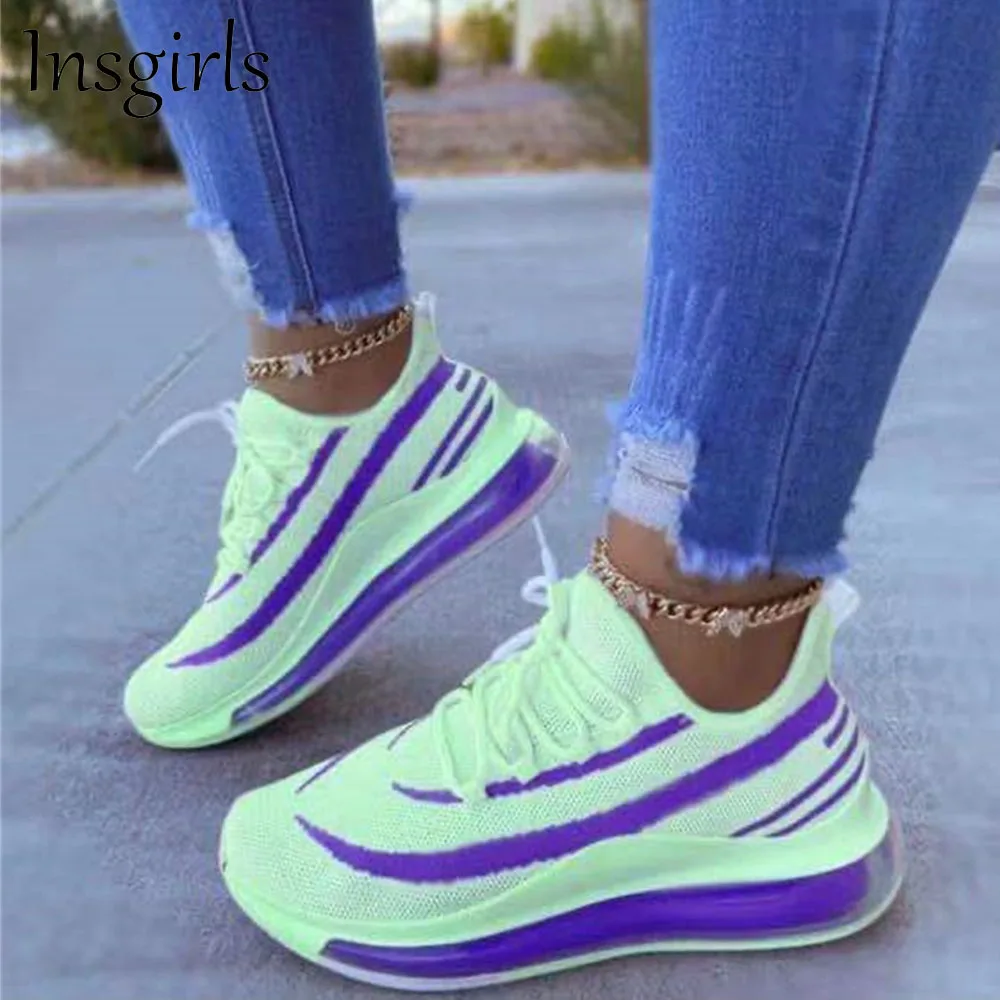 

Женские кроссовки на шнуровке, дышащие сетчатые кроссовки разных цветов, удобная повседневная спортивная обувь на плоской подошве для бега...