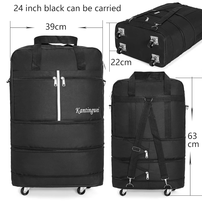 24 inch Black Складной чехол на колесиках 158, авиационная сумка с колесиком, дорожная сумка, большая вместительность, ткань Оксфорд, для путешествий за границу, сумка для багажа - Цвет: 24 inch Black