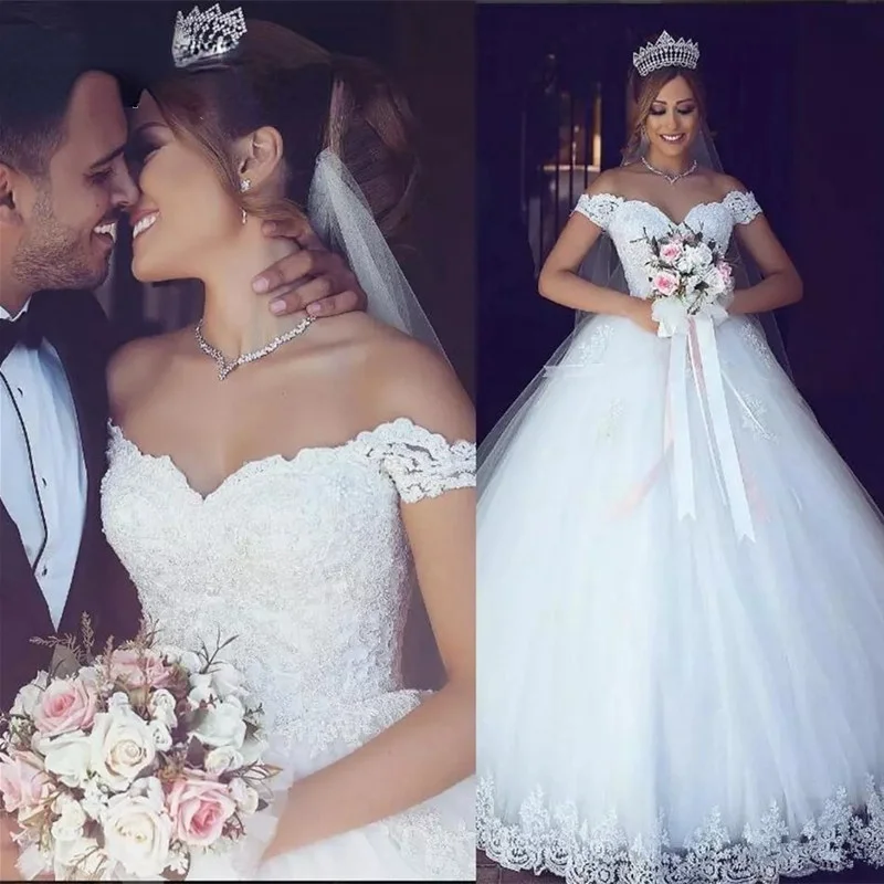 

Elegant Tulle Wedding Dress A-Line Sweetheart Off The Shoulder Court Retro Gown See-through Back Appliques Lace Bridal Gowns