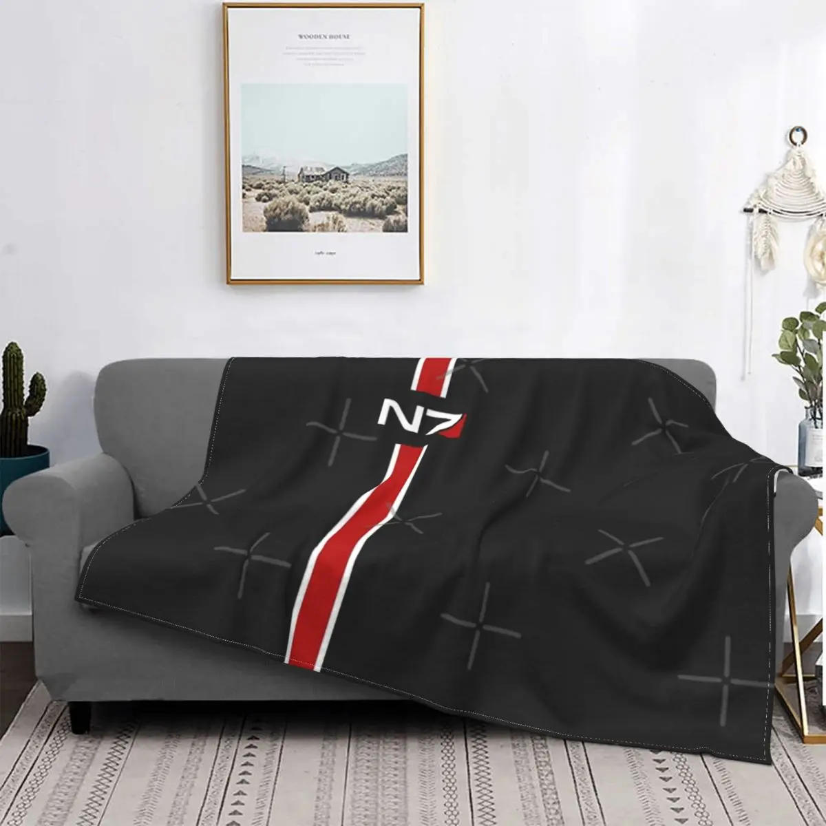 

N7 Emblem Mass Effect Blanket Bedspread Bed Plaid Rug Anime Plush Hooded Blanket Receiving Blankets