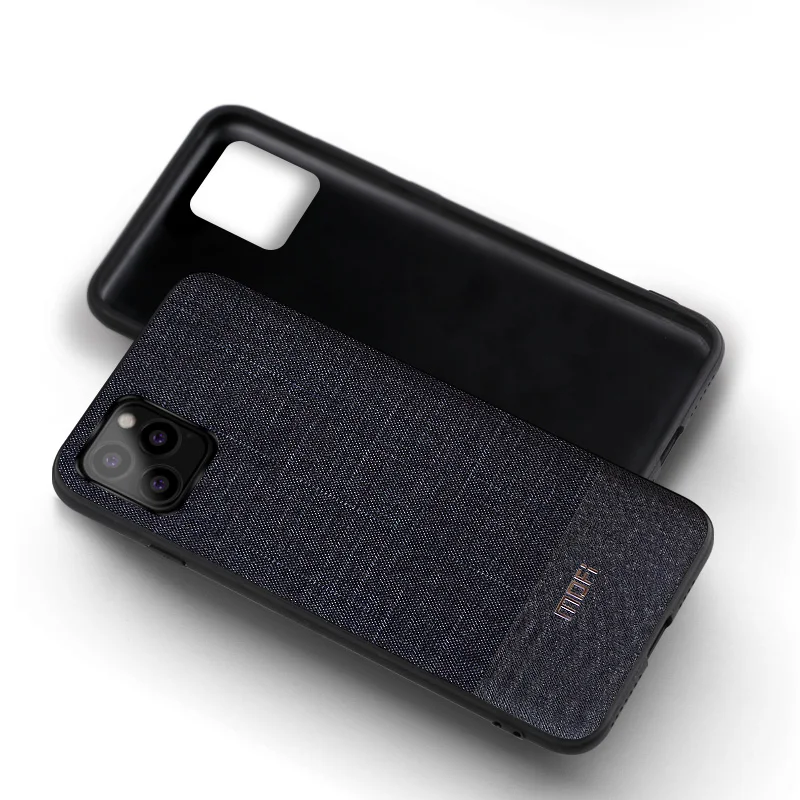 Dark Blue Чехол для iPhone 11, чехол для iPhone 11 Pro, чехол Mofi для iPhone 11 Pro Max, мягкая мужская темно-синяя полосатая ткань из шамбре - Цвет: Dark Blue
