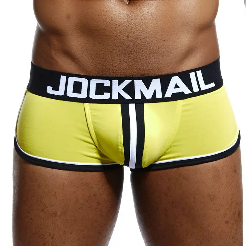 Цвет: желтый JOCKMAIL фирменфирменное Мужское нижнее белье, боксеры, шорты для геев, с мешочком для пениса, cueca, боксеры, calzoncillos hombre, мужские боксеры, шорты, трусы для сна - Цвет: Цвет: желтый