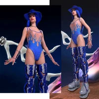 sexy gogo dancer costume rhinestone bodysuit qrag queen costume holographic clothes nightclub outfit pole dance wear dl7812