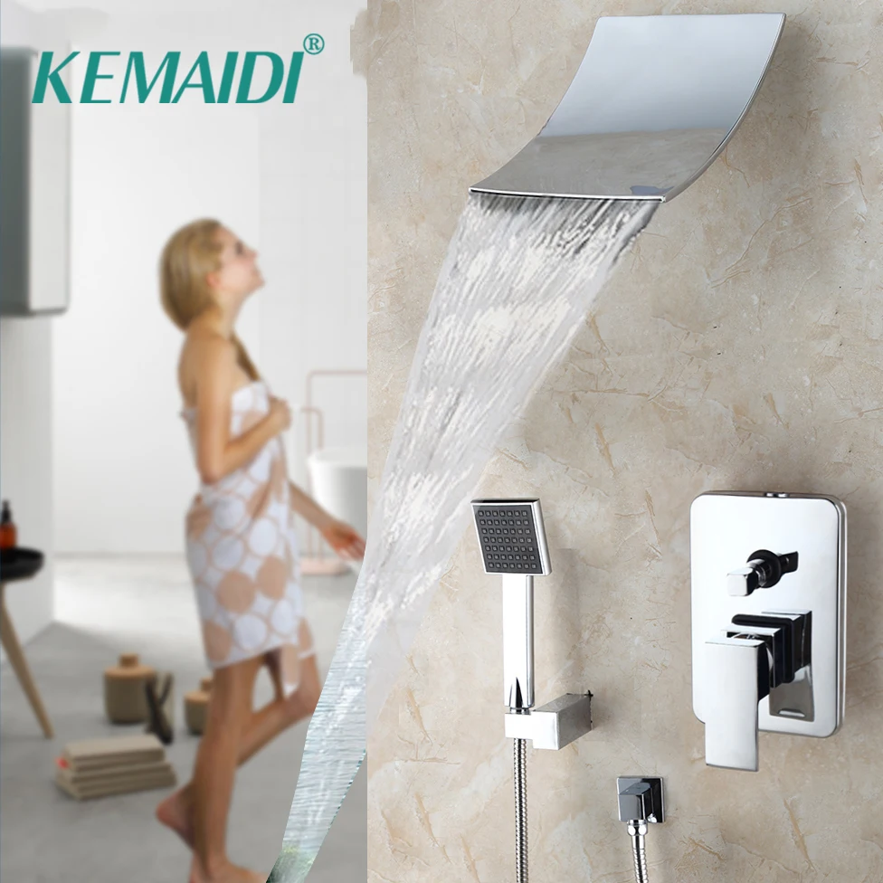 

KEMAIDI Bathroom Shower Faucet Sets Rainfall Waterfall Shower Faucet Kit Rain Shower With Waterfall Spout Mixer Tap Bath Shower