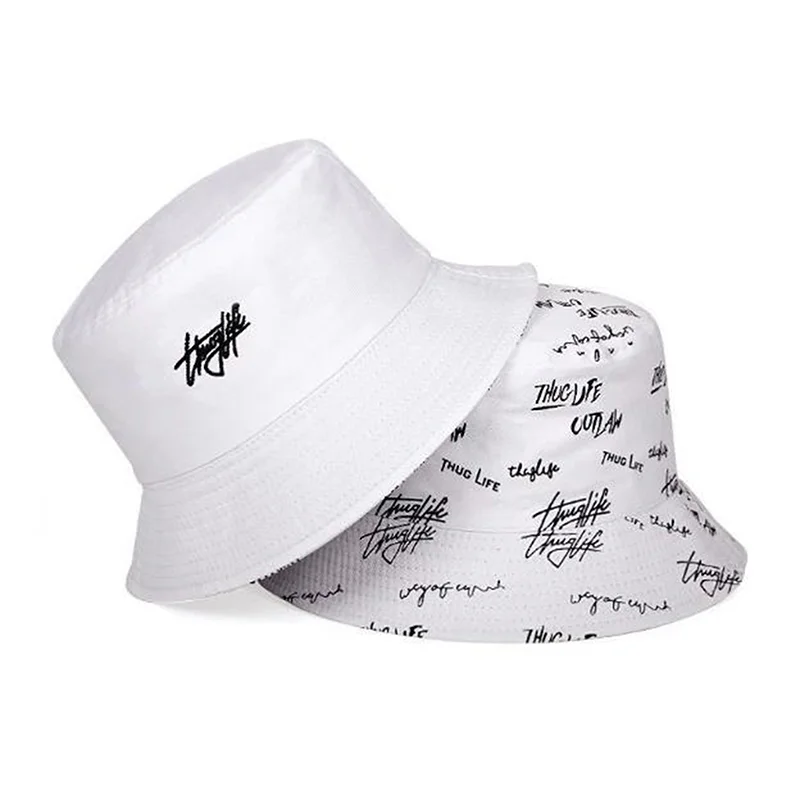 

English Letters Summer Bucket Hats Double-sided Wear Fishing Cap Sun Hat Women Men's Hat Bucket Hat