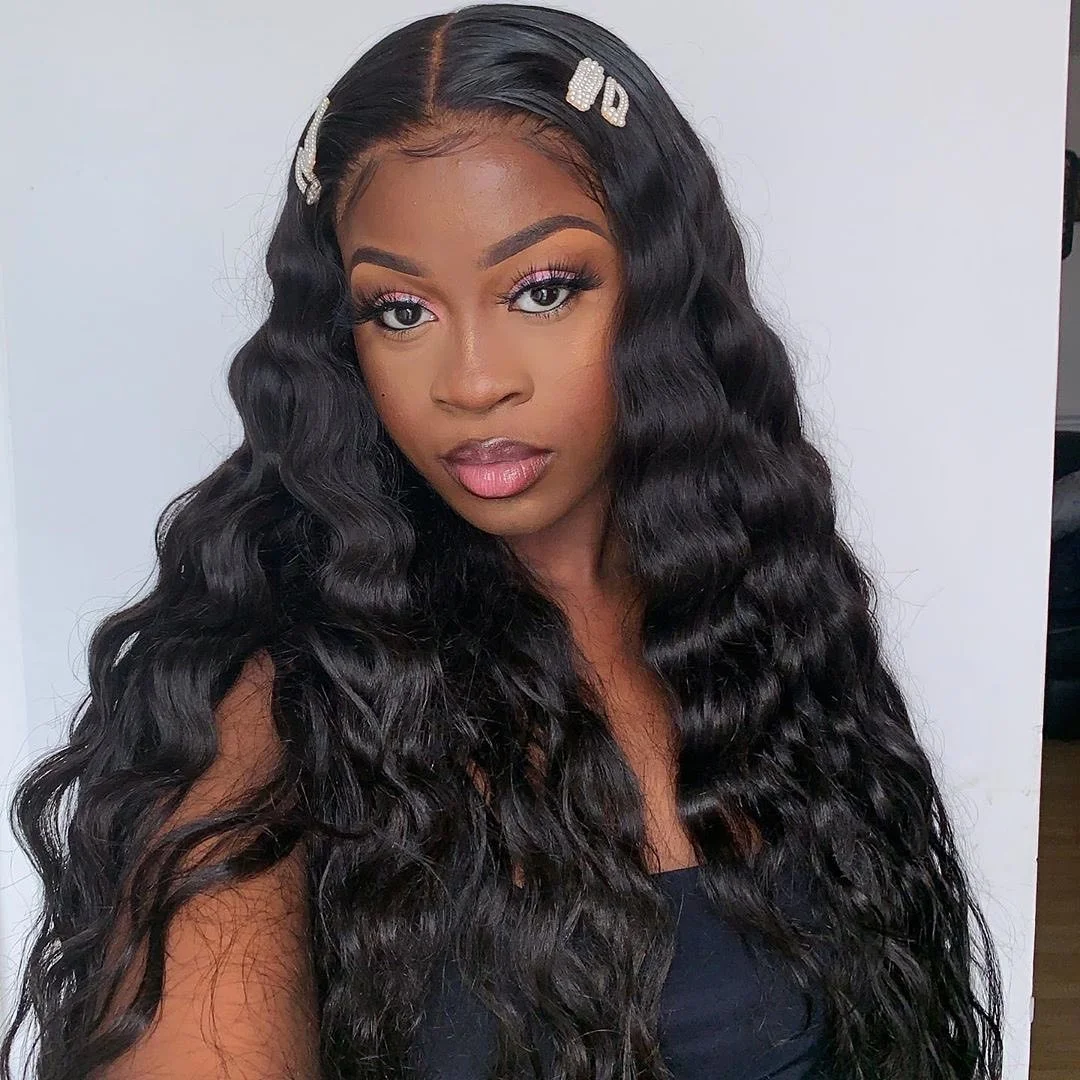 

26 Inch Long Loose Wave Synthetic Lace Front Wigs For Women With Baby Hair Glueless Heat Resistant Fiber Hair Wigs 180% Density