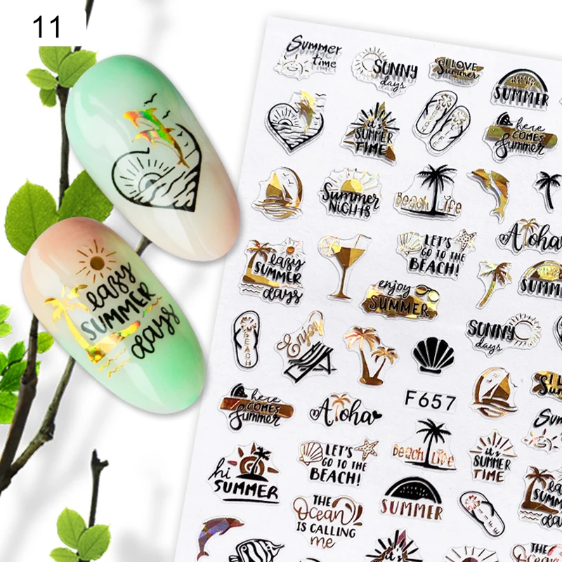 1Pc Leaf 3D Nail Sticker Summer Design Adhesive Transfer Decals Mix White Black Art Stickers Decorations | Красота и здоровье