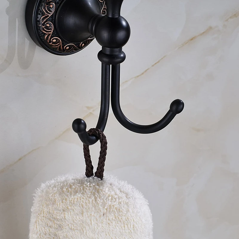 

Wall-Mounted Bath Towel Hook Double Hook Coat Hook Drying Rack Oil Wipe Copper