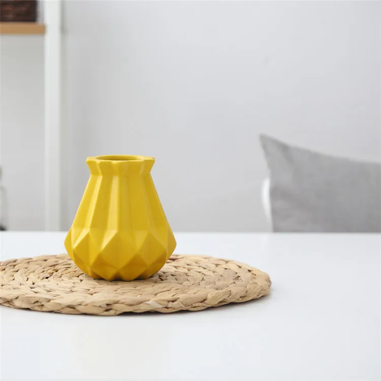 Mini Yellow Европейская матовая Алмазная фарфоровая ваза, современная модная керамическая ваза для цветов, для кабинета, прихожей, домашнего свадебного украшения G - Цвет: Mini Yellow