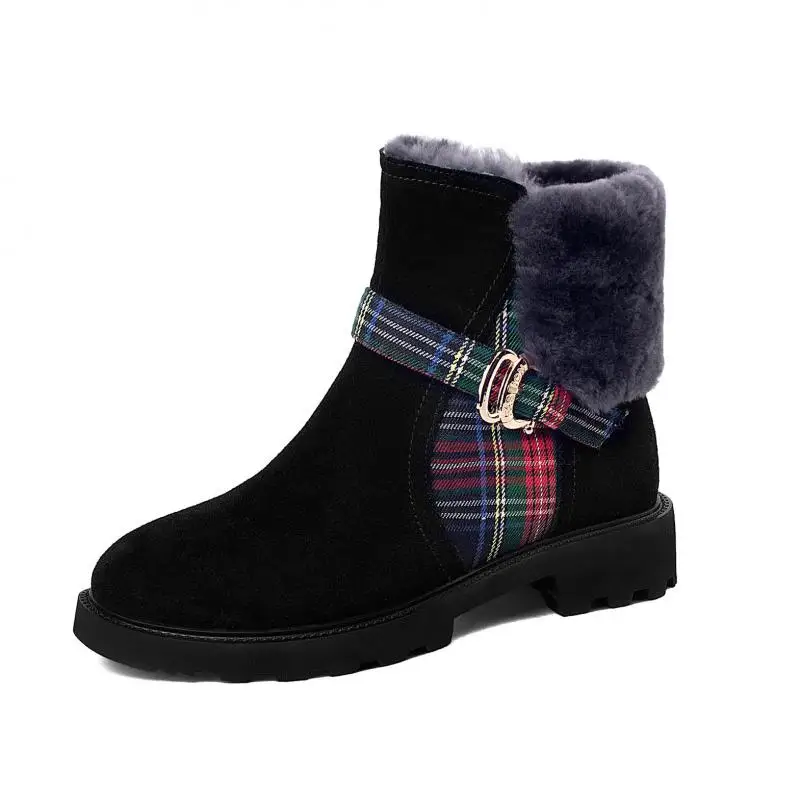 

Johnature Snow Boots Women Shoes Winter 2021 New Genuine Leather Zip Mixed Colors Sewing Handmade Concise Leisure Women Boots
