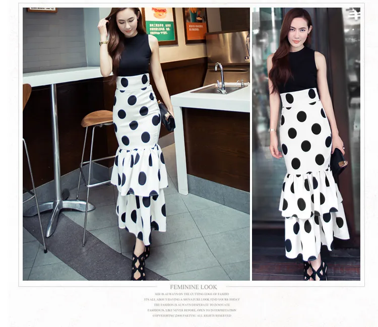 Сезон лето Модные женские Макси Длинная с принтом в горошек и юбка изображением