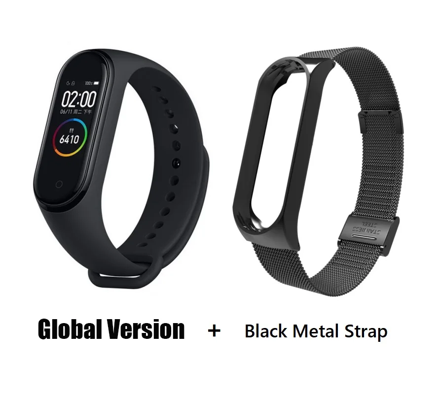 GB black metal strap Глобальная версия Xiaomi Mi Band 3 Смарт-Браслет фитнес-браслет 3 большой сенсорный экран сообщение частота сердечных сокращений Smartband - Цвет: GB black metal strap