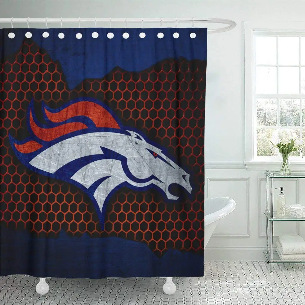 

Decor Shower Curtain Set with Hooks Denver City Broncos Football Grunge Metal Texture West Division 72 X 78 Inches Polyester