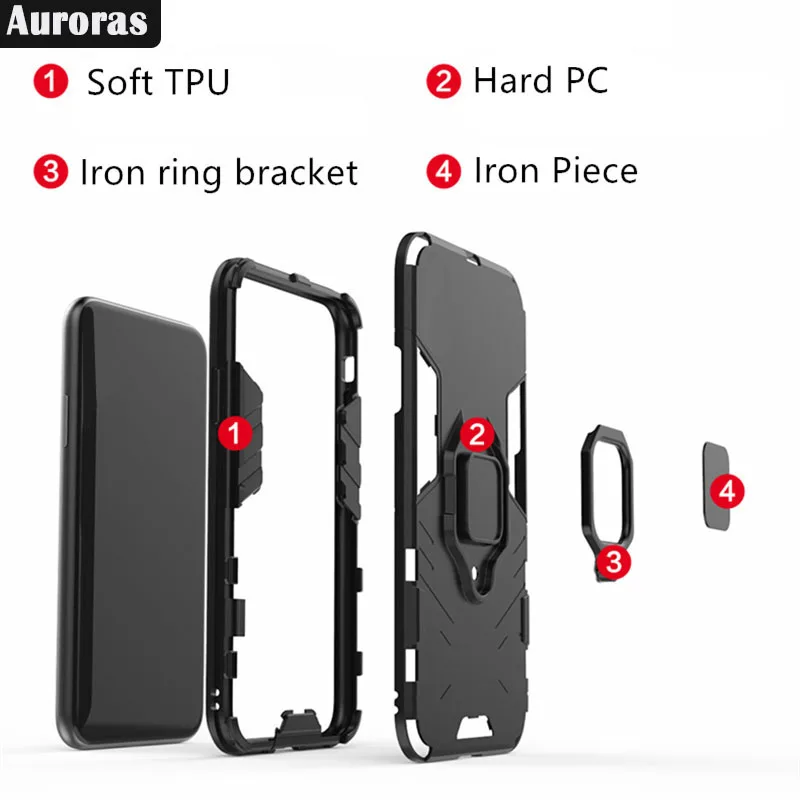 Auroras Shockproof Armor Case For VIVO V17 Pro Finger Ring Magnetism Holder Cover vivo v17 pro Cases | Мобильные телефоны и