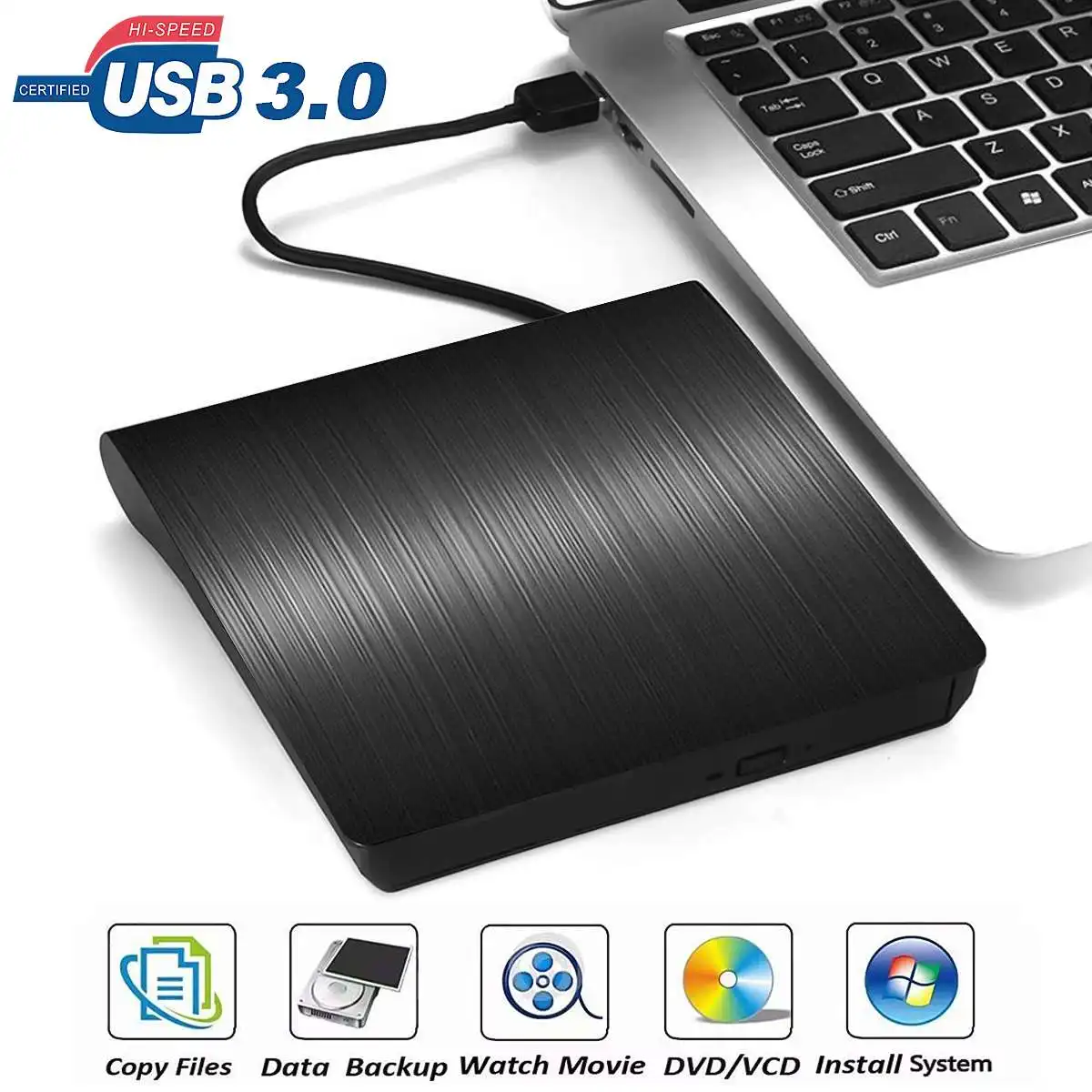 USB3.0 тонкий мобильный внешний DVD RW CD записывающий привод устройство для чтения