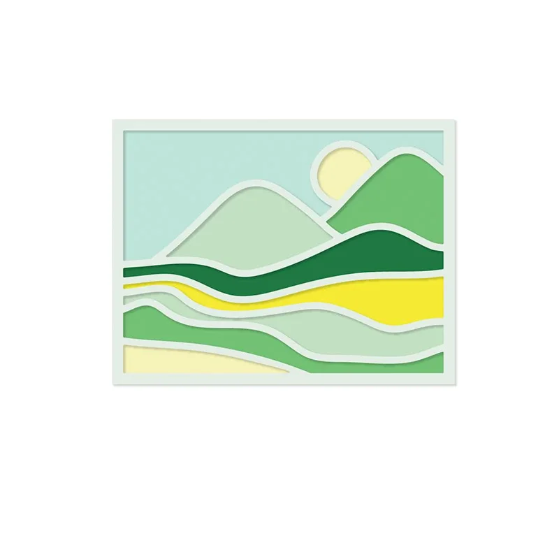 

Hills River Water Sunrise Die Set Cutting Dies and Stamps Scrapbook Diary Decoration Stencil Embossing Template DIY Greeting New