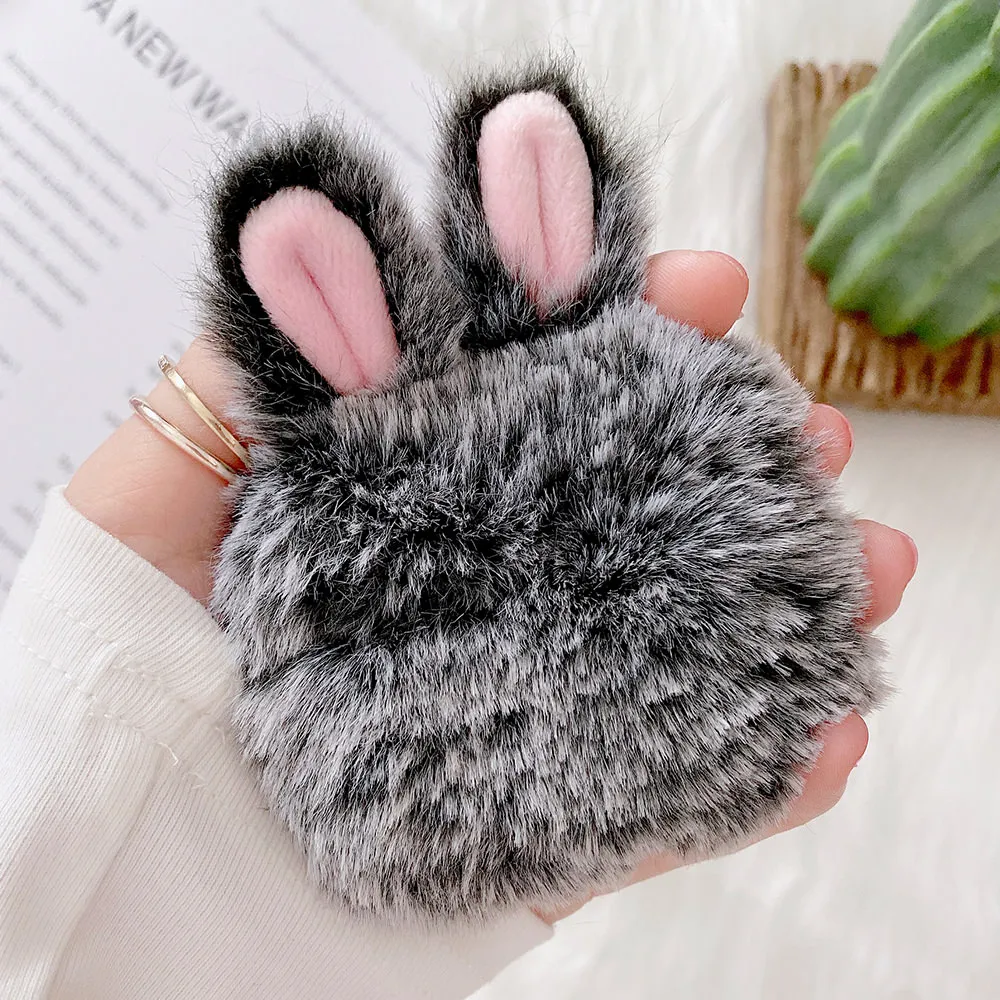 

Soft Rabbit Ear Fur Case Wireless Charging Fluffy Box for Apple AirPods 1 2 with Carabiner Plush Cover for Airpods Pro Case Capa