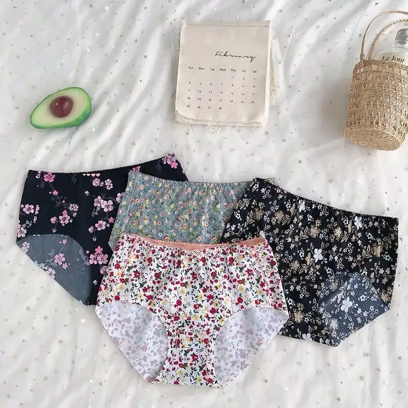 Floral Print Women Underwear Seamless Sexy Panties Middle-Rise Women's Ladies Cotton Pants Calcinha Feminina panties | Женская
