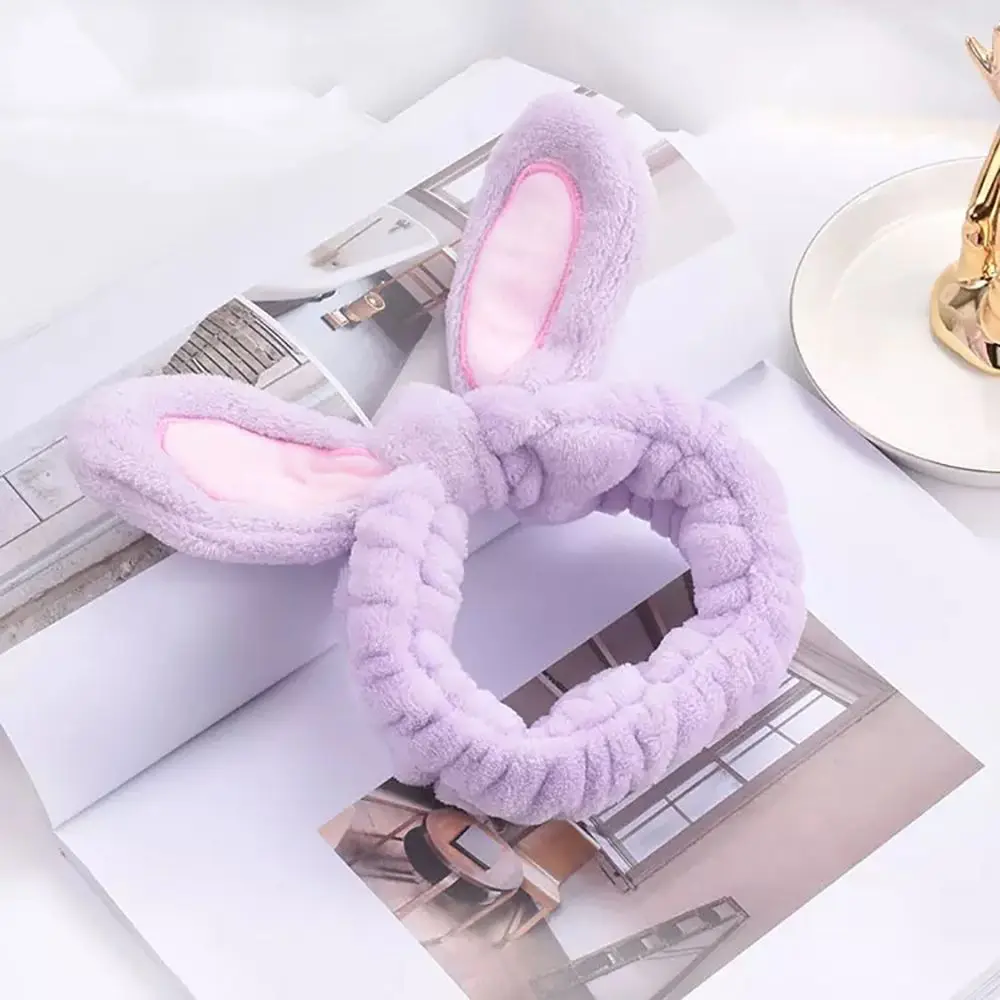 purple 1 шт., Мягкая повязка для волос для душа и лица, милый большой ободок с кроличьими ушами, эластичное средство для снятия макияжа, повязка на голову для девочек, аксессуары для укладки волос - Цвет: purple