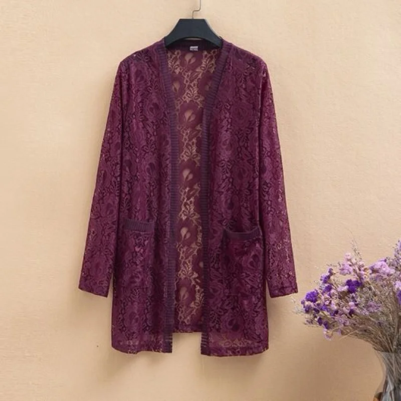 new Big Size Wind Breaker For Women Long Sleeve Solid Loose Thin Jackets Summer Ladies Fashion Lace Joker Medium Coats | Женская одежда