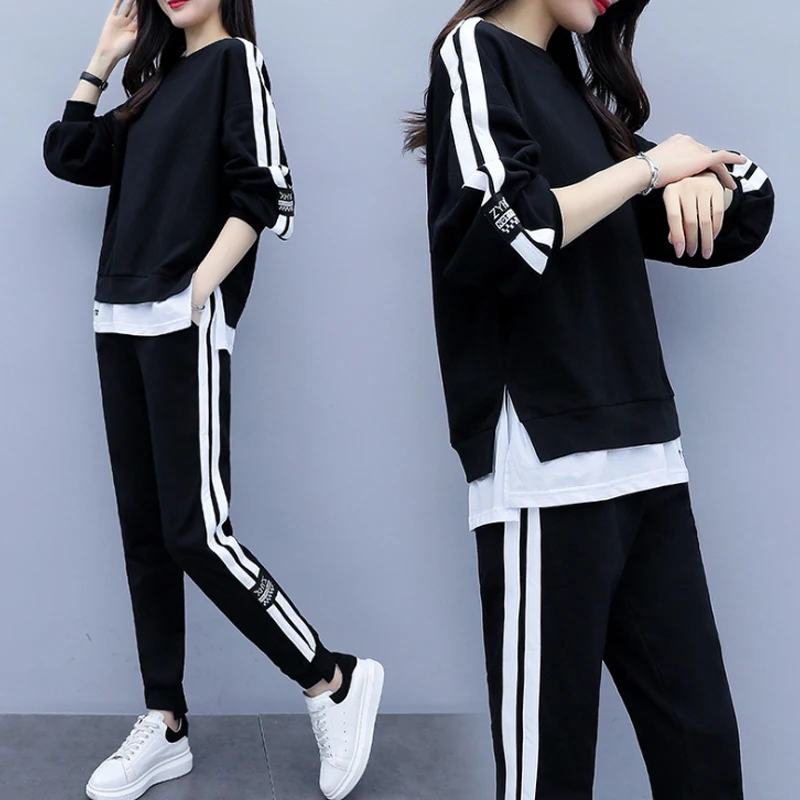 Женские осенние модные спортивные костюмы повседневный однотонный спортивный