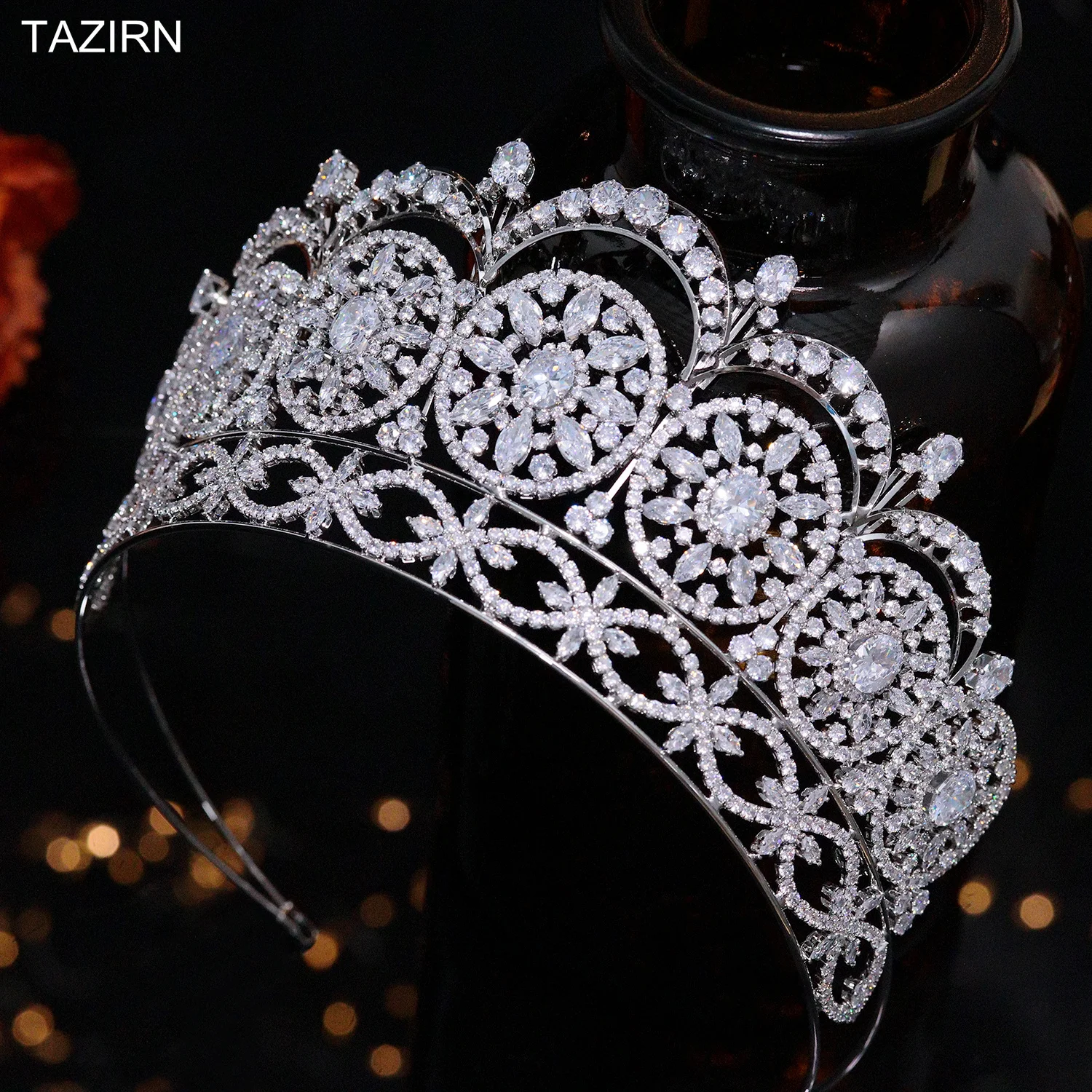

2023 New Luxury Cubic Zirconia Big Crowns CZ Handmade Princess Bride Wedding Tiaras for Women Prom Party Headpieces Bridal Gifts