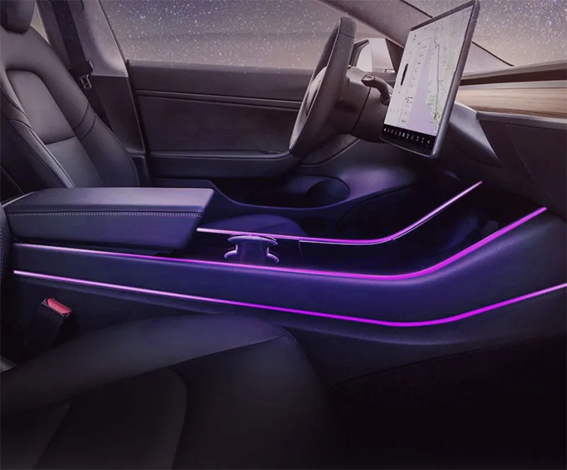 Многоцветный светодиодный светильник, аксессуары для салона автомобиля, модификация, контрольный светильник для Tesla, модель 3, светильник в полоску
