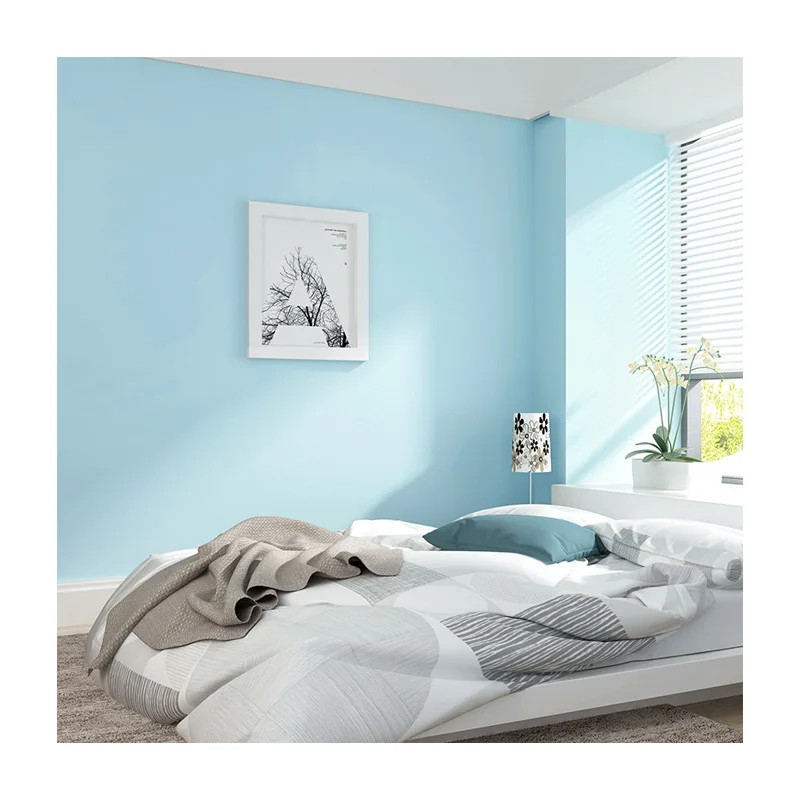 

Mediterranean children room boy pure pigment color light blue green modern contracted nonwoven bedroom living room wallpaper