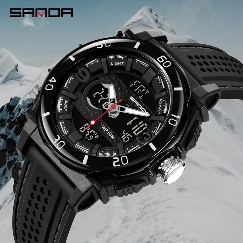 

SANDA Top Brand Luxury Men's Watch Week-Date Showed Luminous Mode reloj Sports Electronic Watch With Double Display montre femme