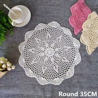 round 35cm crochet flowers cotton drink mat coffee dining table placemats wedding doilies napkins tea towels for kitchen home