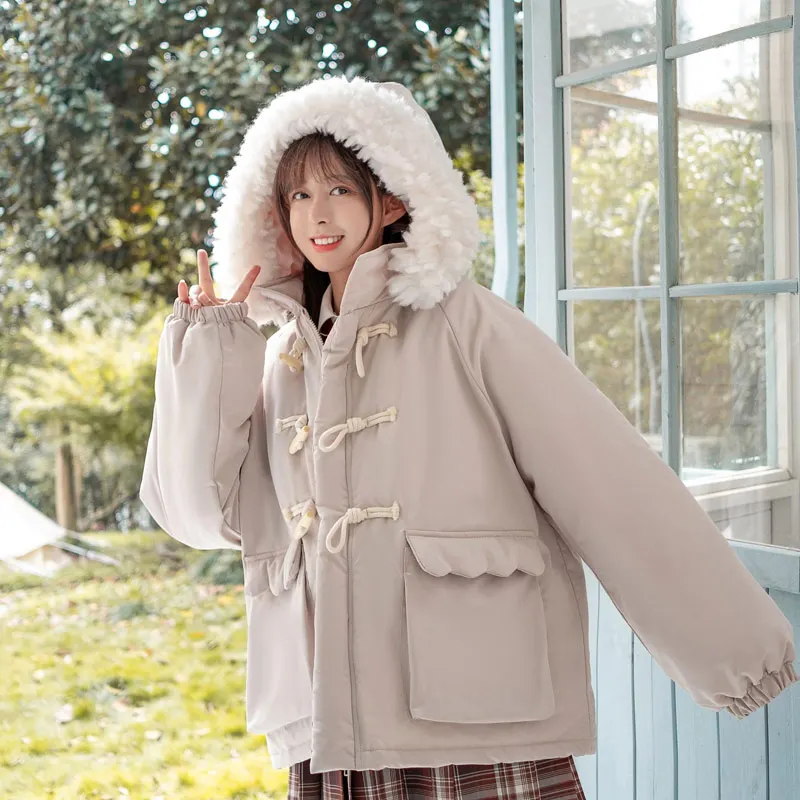 Japanese cotton-padded jacket 2021 new women's winter sweet jacket thickened parkas bread jacket padded coat cute