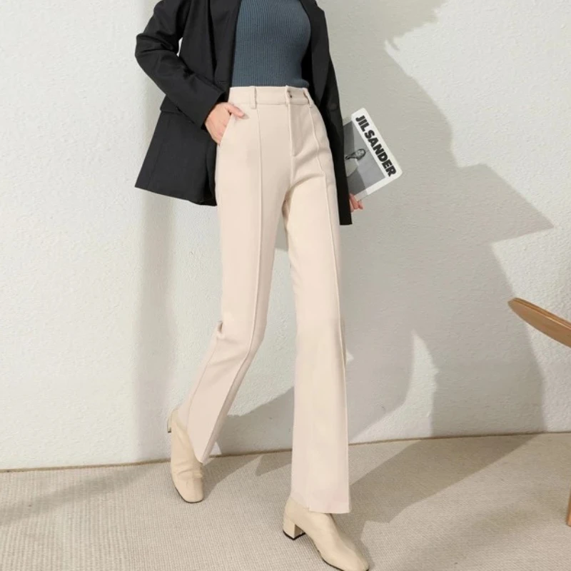 

Зимние теплые шерстяные брюки с высокой талией, однотонные прямые брюки, офисные повседневные винтажные корейские модные штаны Za