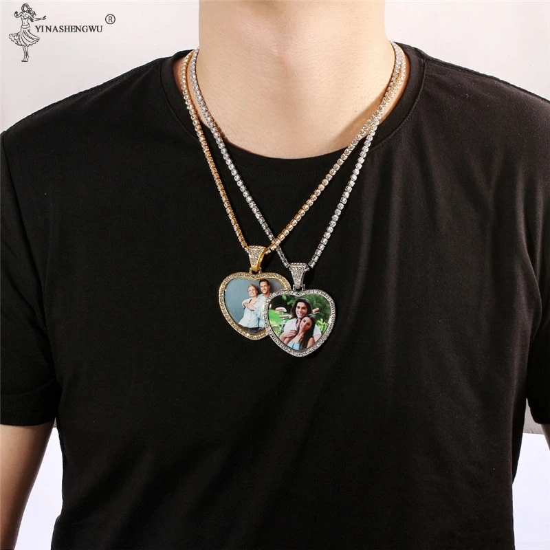 

Custom Photo Memory Picture Heart shape Pendant Necklace With Tennis Chain Hip Hop Jewelry Accessories Zirconia Chain Charm Gift