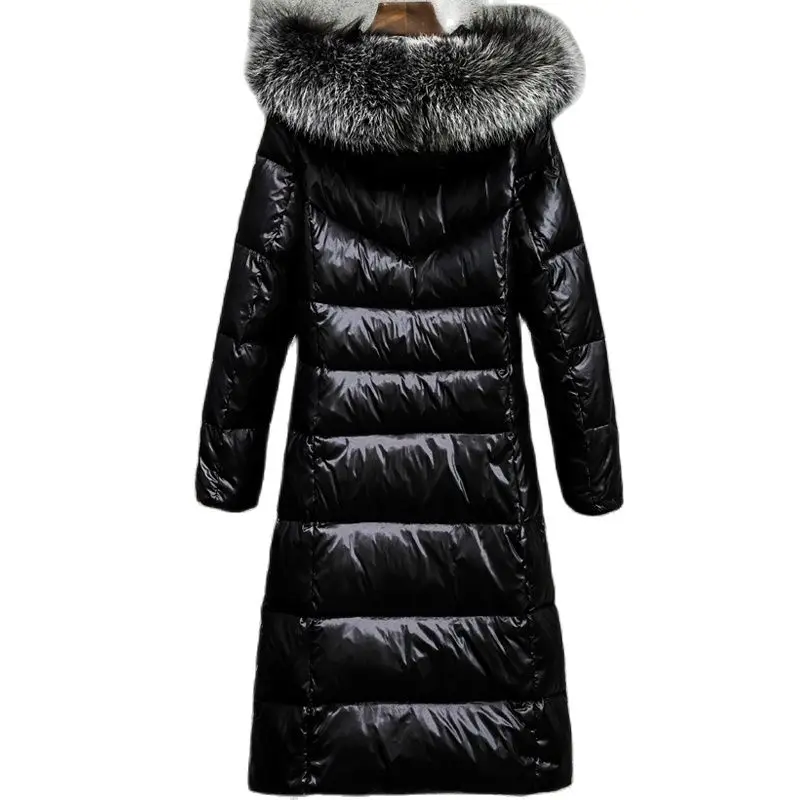 Женский пуховик на белом утином пуху блестящий зимний плиссированный для