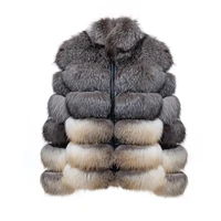 fursarcar 2021 new fashion genuine natural silver fox fur jaket with real fur collar female luxury trendy winter warm outerwear