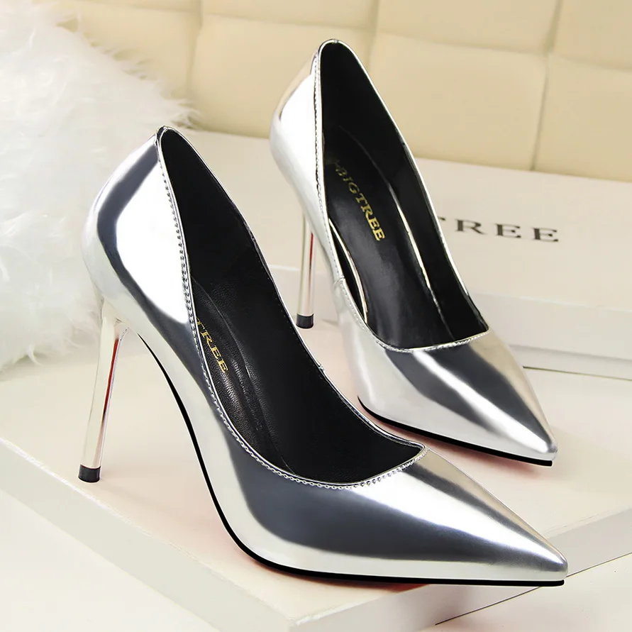 Женские лакированные туфли BIGTREE на высоком каблуке офисные туфли-лодочки модная