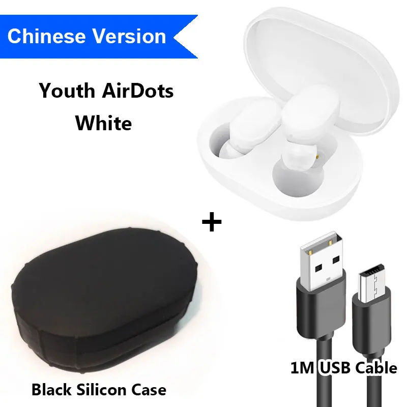Add Cable.Black Case Xiaomi mi наушники AirDots Bluetooth Red mi TWS, стерео беспроводные наушники-вкладыши, бас наушники, Молодежная версия с mi c Handsfree - Цвет: Add Cable.Black Case