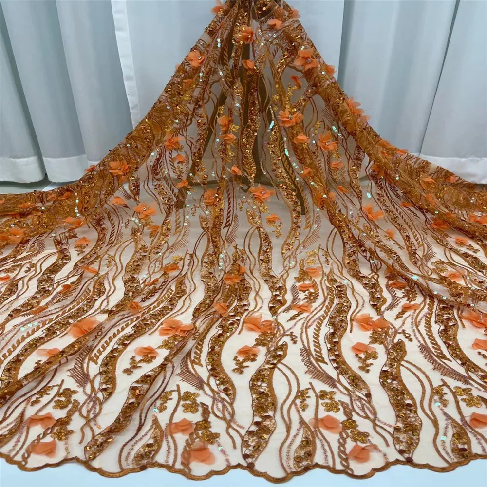 

Latest African Lace Fabric High Quality French Tulle Lace With Sequins Nigerian Lace Fabrics For Wedding Dress 5 Yards JYN290
