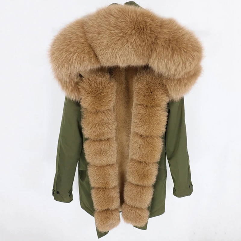 OFTBUY Водонепроницаемая длинная парка зимняя куртка Женское пальто из натурального меха натуральный Лисий меховой капюшон, воротник теплый съемный уличная Роскошная Новинка - Цвет: green camel