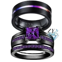 murduo wish hot sale new european and american luxury purple stone black gold set ring zircon stainless steel rings for women