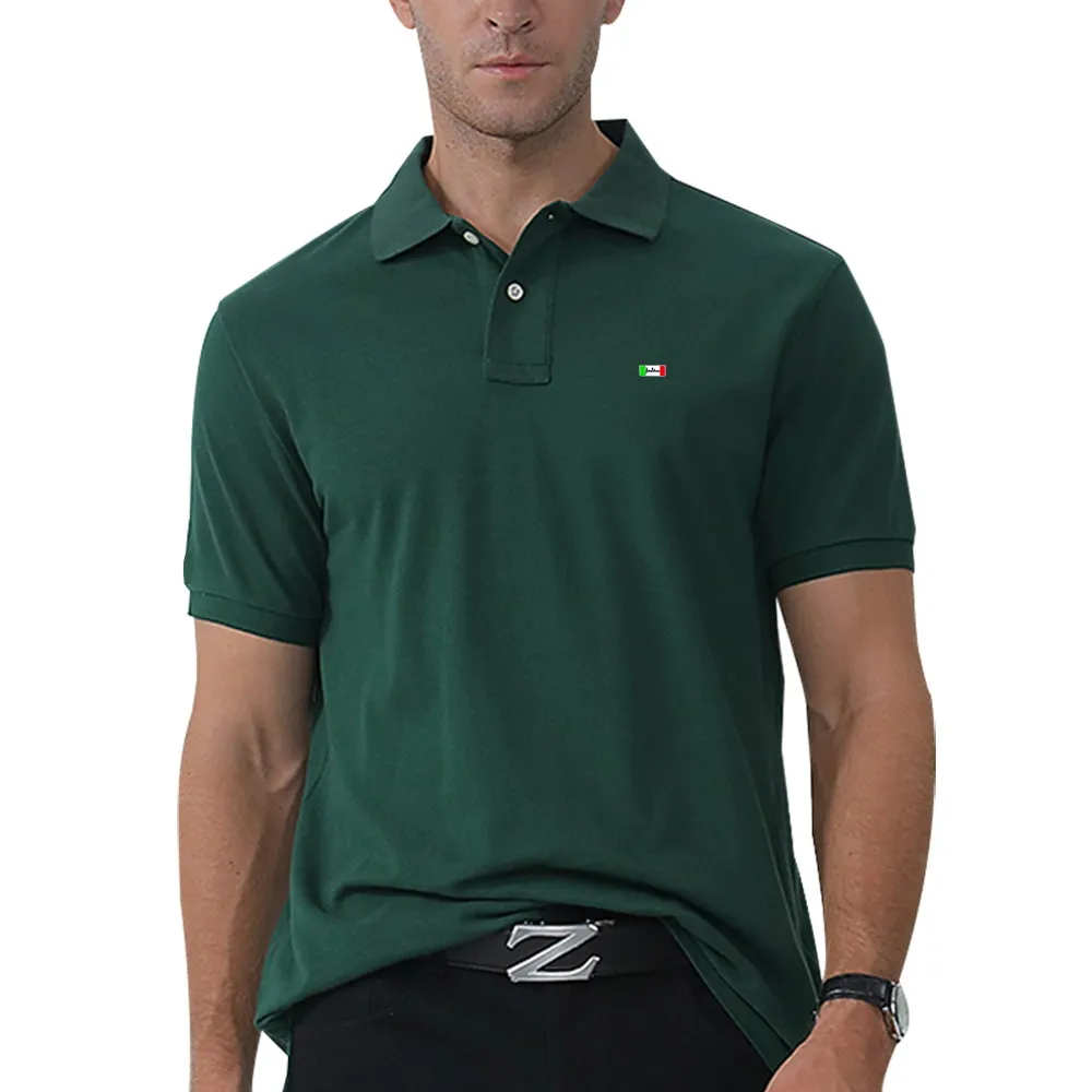 

High-End Summer 100% Cotton Solid Color Men's Short Sleeve Lapel T-shirt Embroidery Perspiration Breathable Casual Polo Shirt
