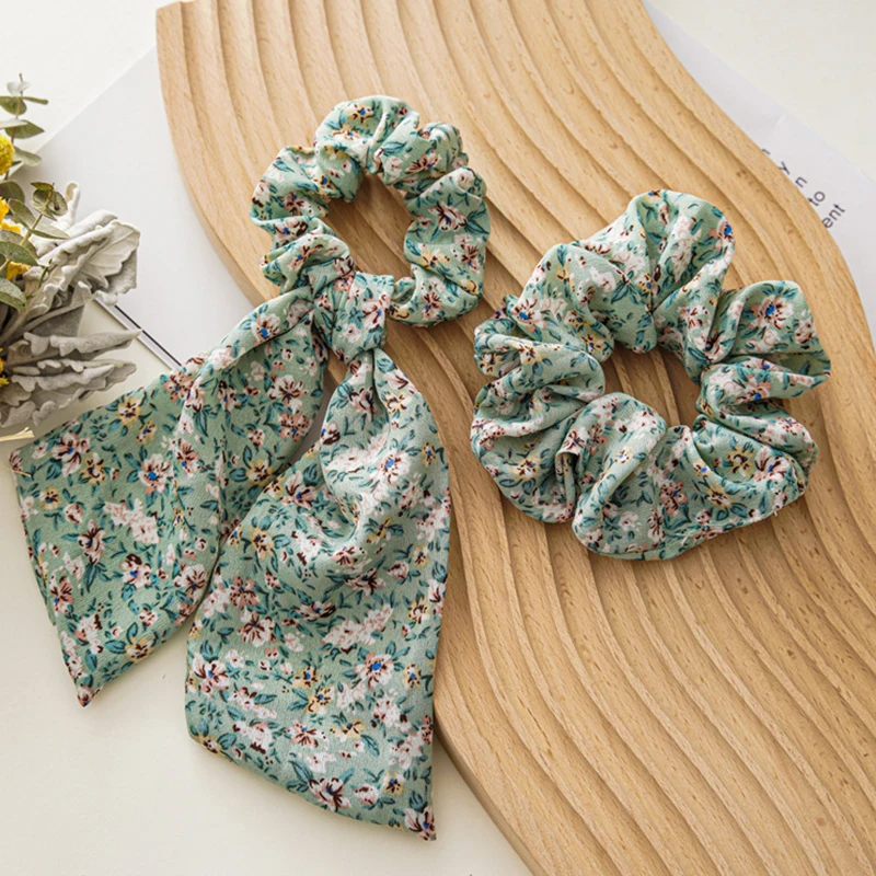 

Women's Printed Ties Hair Rubber Bands Headwear Sweet Elastic Hair Band Ponytail Hair Scarf Floral Ribbon Hair Scrunchie