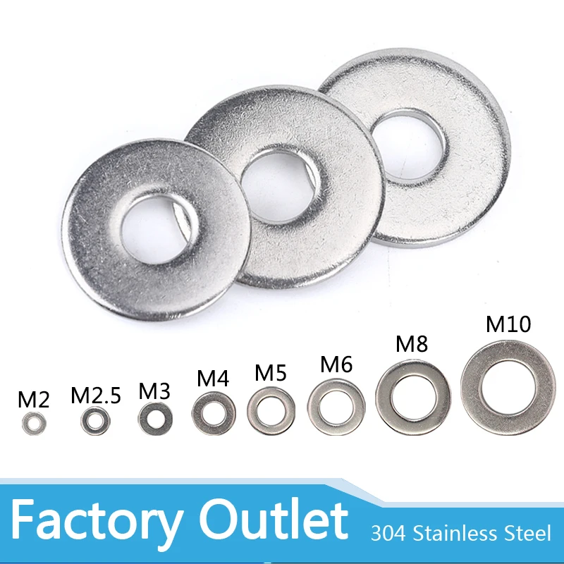 1/2/50p M1.6 M2 M2.5 M3 M4 M5 M6 M8 M10  GB97 304/A2-70 Stainless Steel Flat Machine Metal Washer Plain Washer Flat gasket Rings